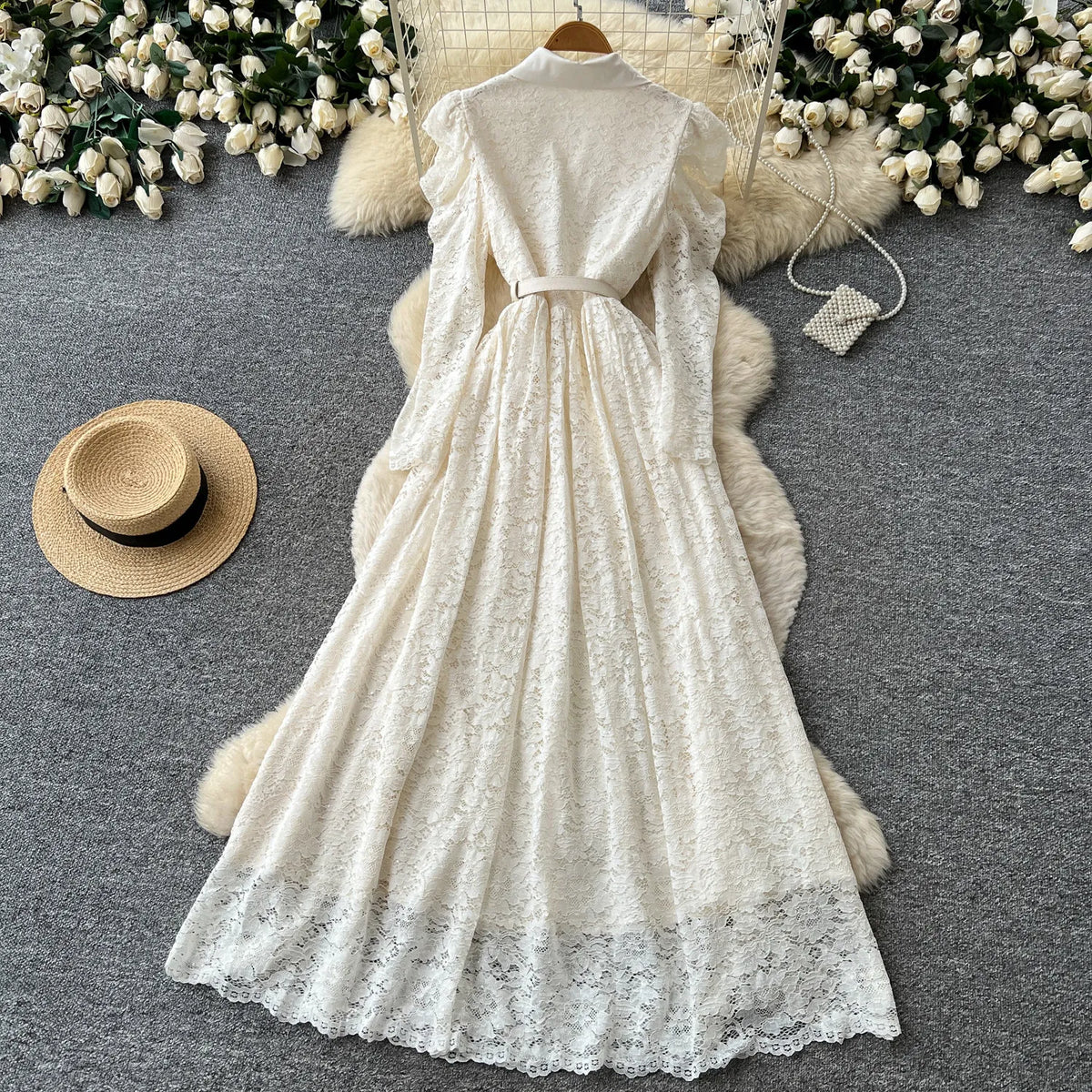 Rhinestone Lace V-Neck Maxi Evening Gown