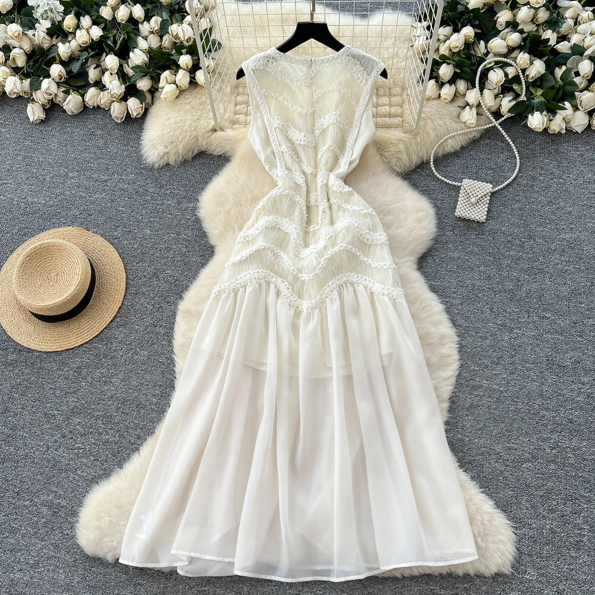 Asymmetric Lace Panel Beach Dress