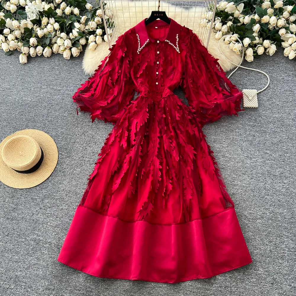 Collared Tassel Long Sleeve Dress