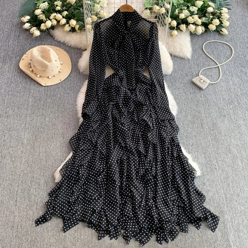 Polka Dot Ruched Butterfly Maxi Dress