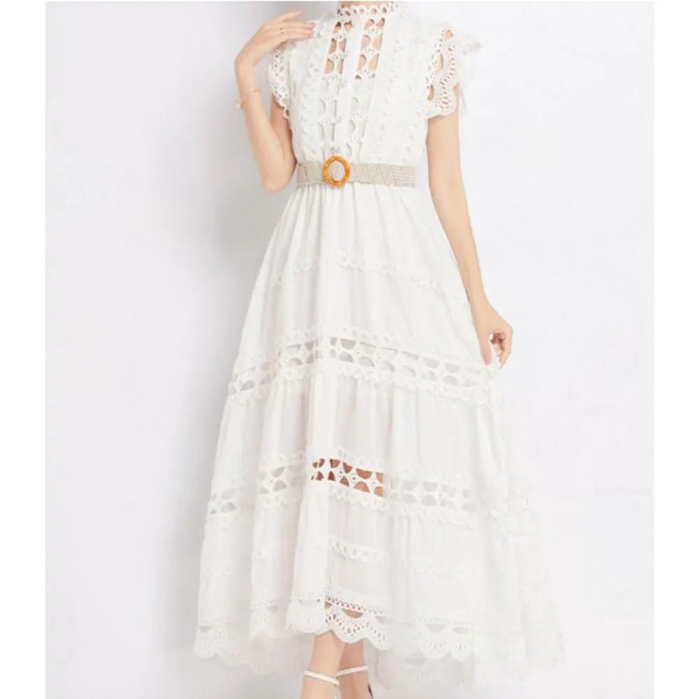 French Cutout Embroidered Lace Dress