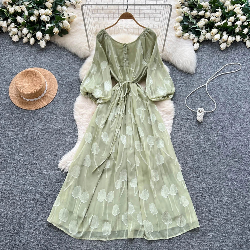 Jacquard Chiffon Ruched Maxi Dress