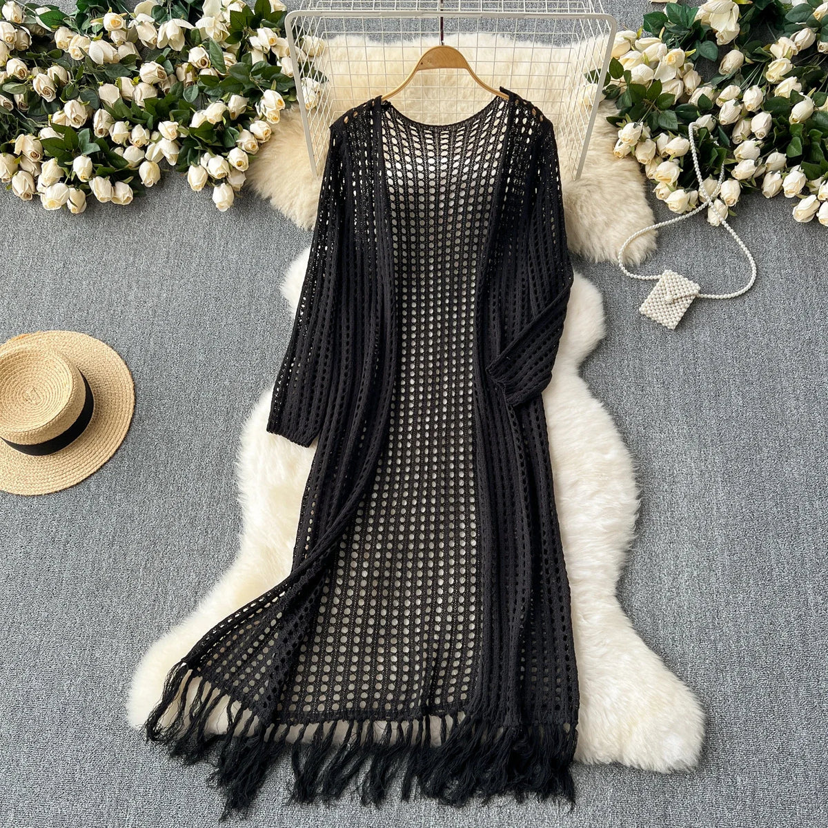 Crochet Tassel Knit Shawl Cardigan