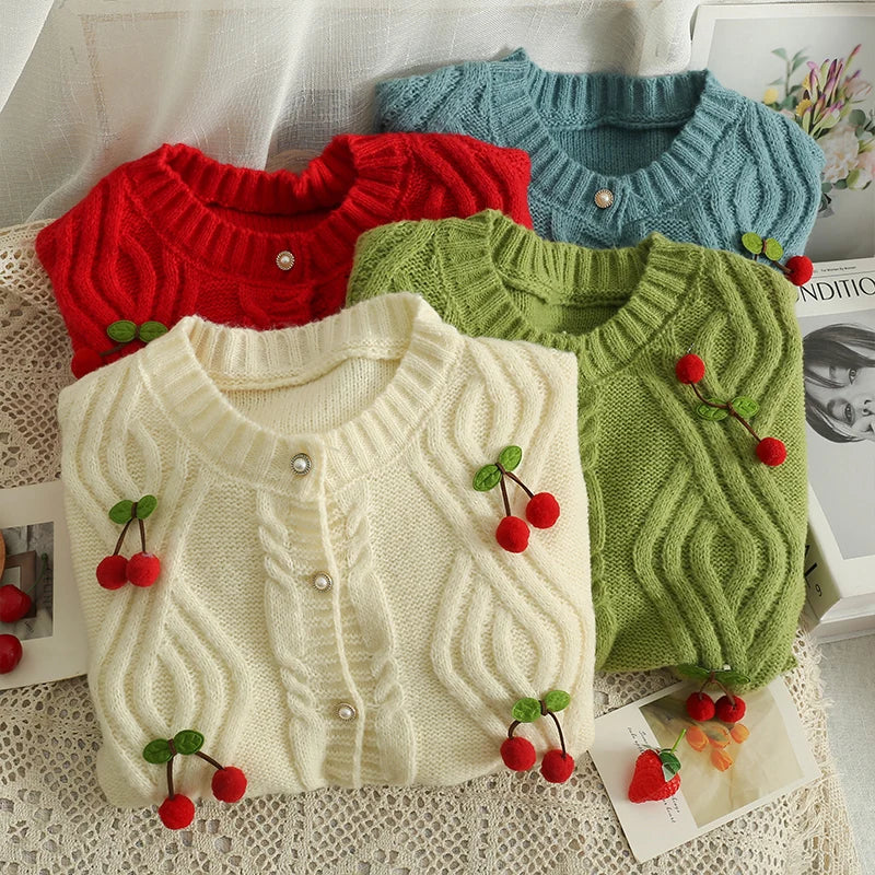Cherry Knit Button Up Cardigan
