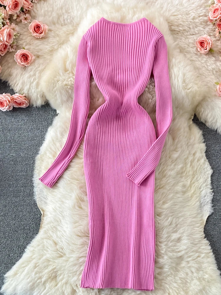 Cross V-Neck Knit Bodycon Dress