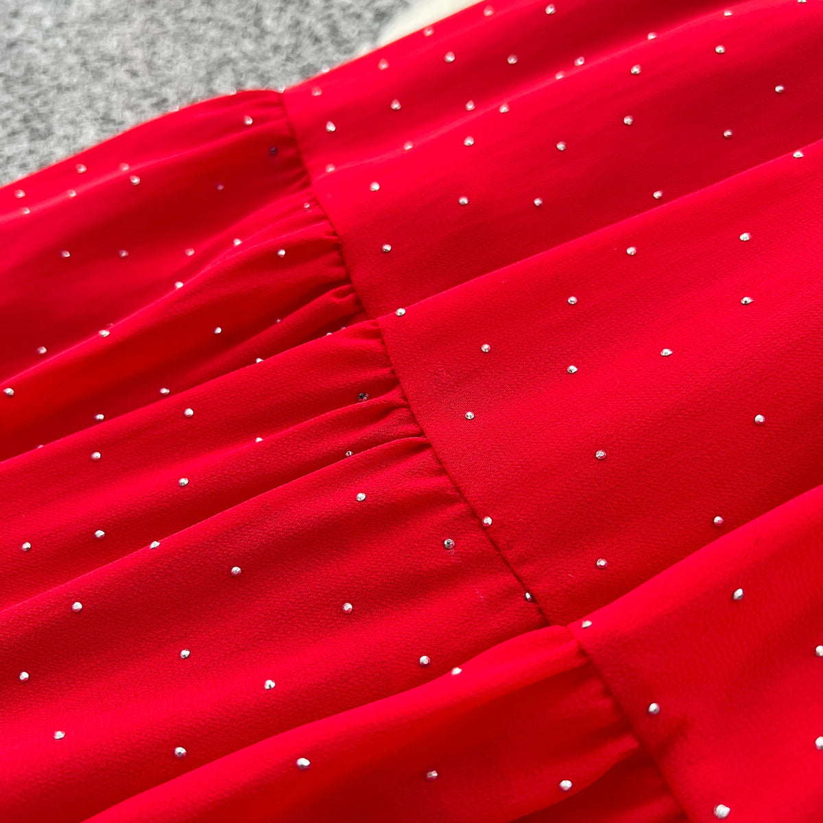 Rhinestone Square Neck A-Line Dress
