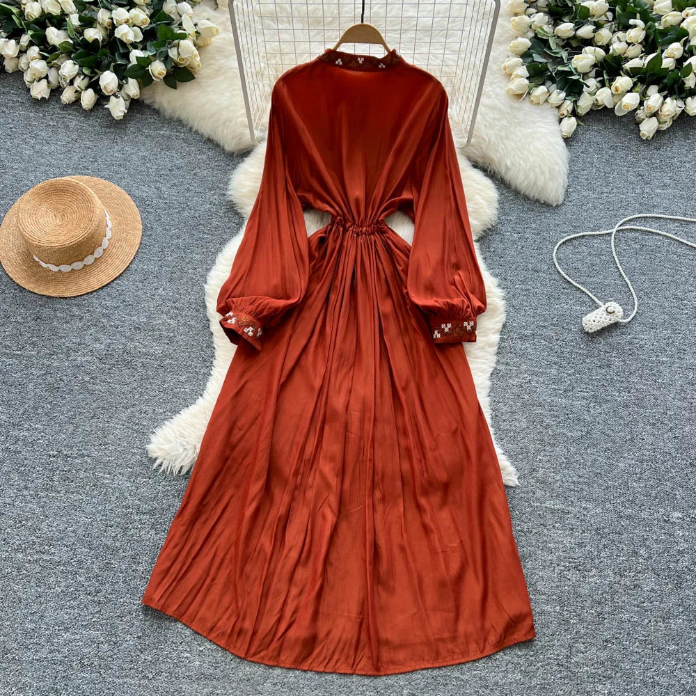 Ruched Print Button Maxi Dress