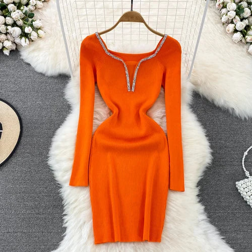 Glitter Knit V-Neck Bodycon Dress