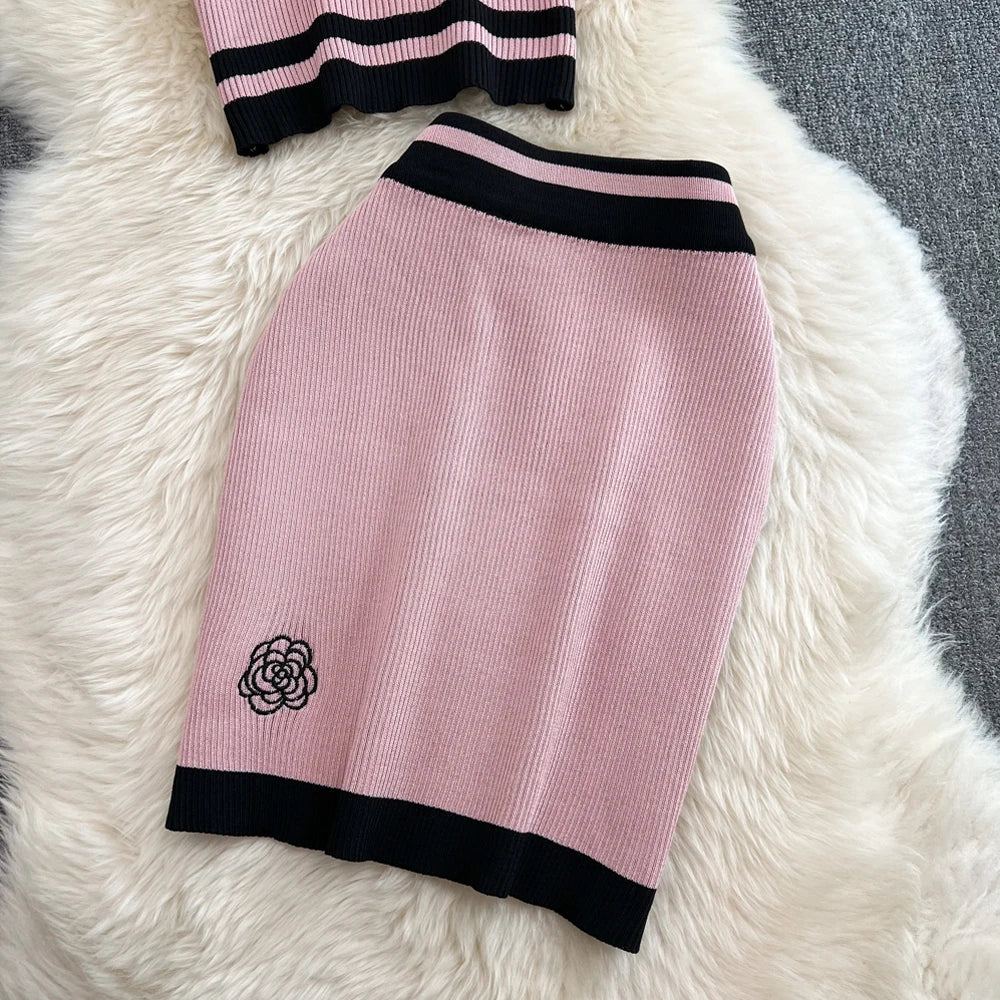 Knit Crop Top And Mini Skirt Set