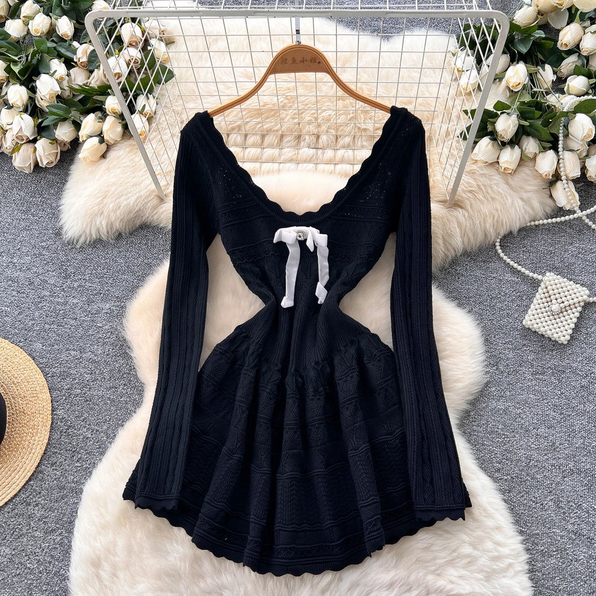 Butterfly Knit Pleated Mini Dress