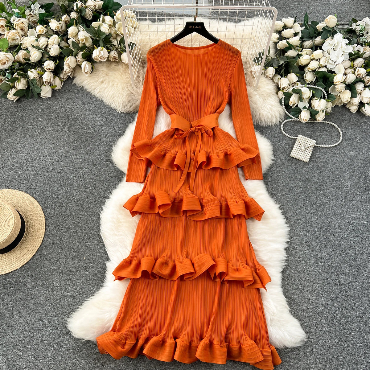 Tiered Ruffle Chiffon A-Line Dress