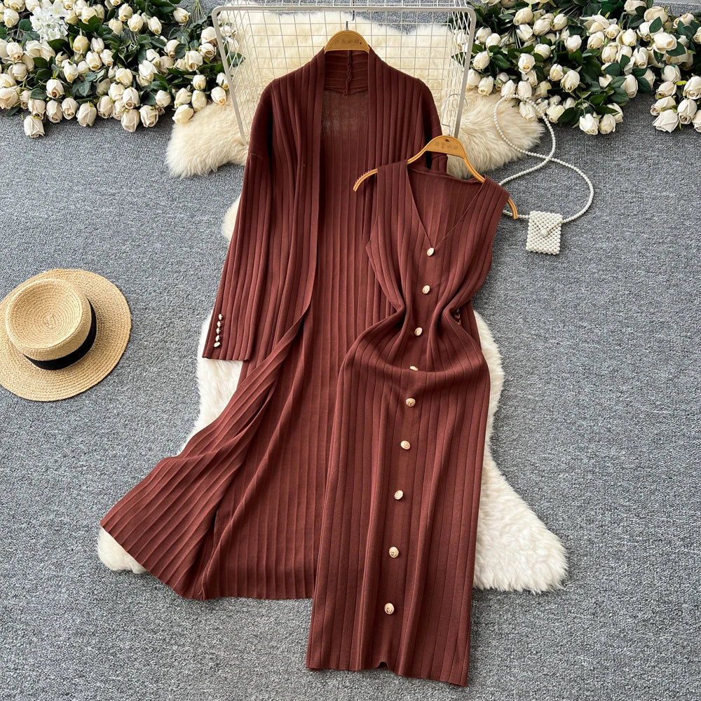 Loose Knit Long Sleeve Dress Set