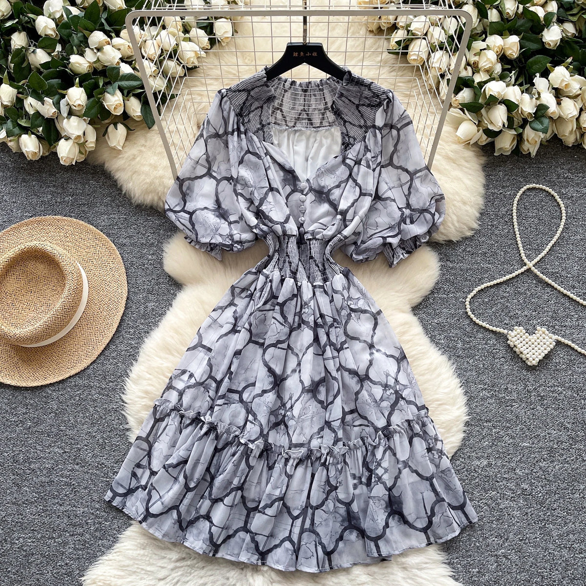 Chiffon Short Sleeve A-Line Beach Dress