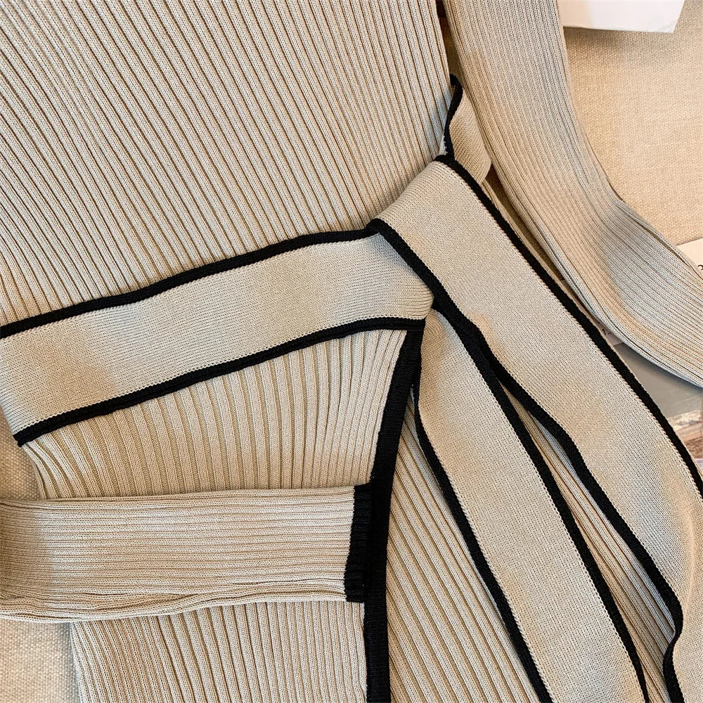 Lace-Up Knit Bodycon Maxi Sweater Dress