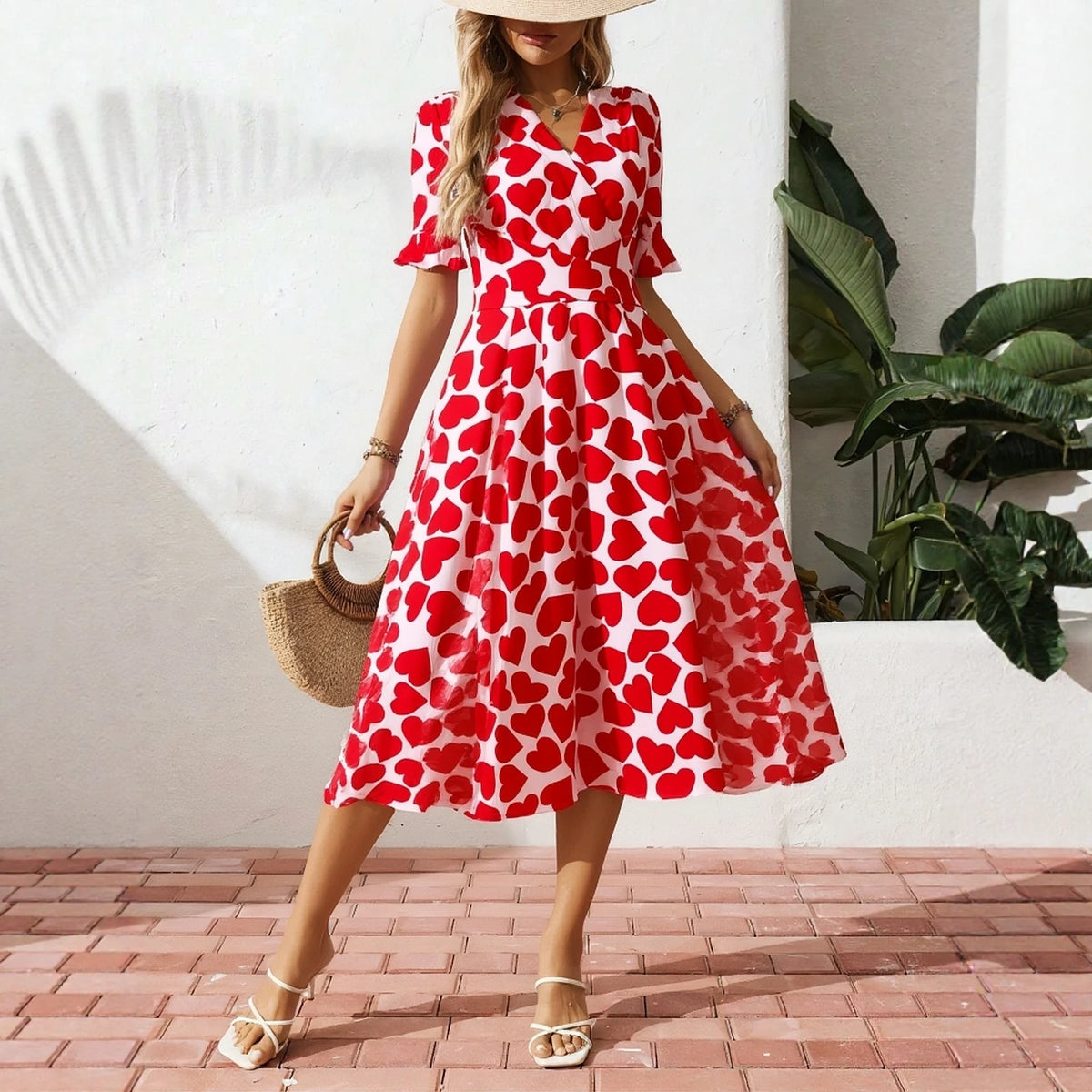 Heart Print Swing Maxi Dress