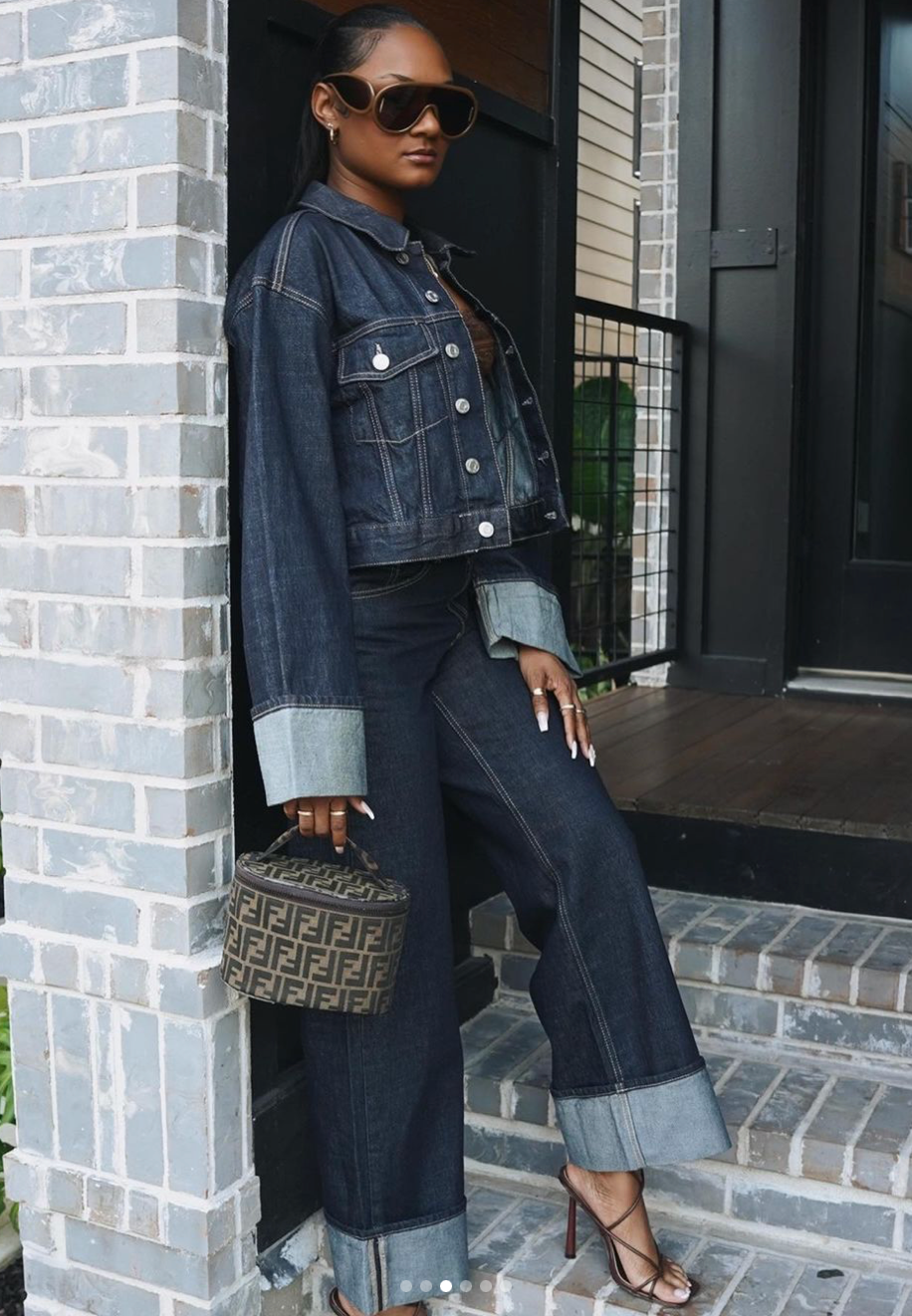 Lorelei - Kollu Denim İki Parçalı Set