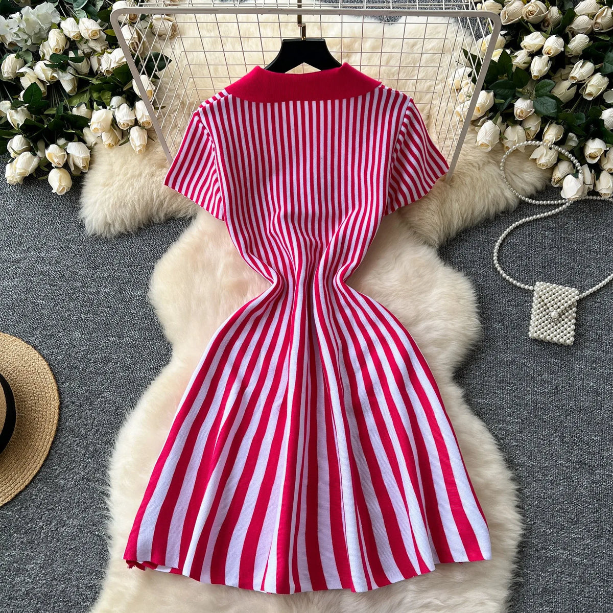 Striped Knit Mini Shirt Dress