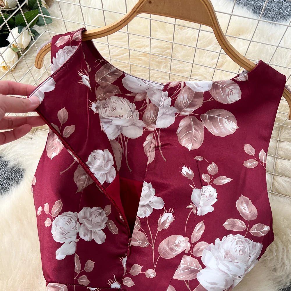 Off-Shoulder Print Sleeveless Evening Dress