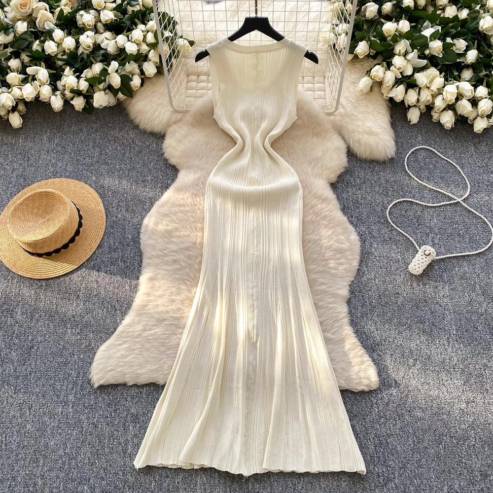 Sleeveless Button Wrap Bodycon Maxi Dress