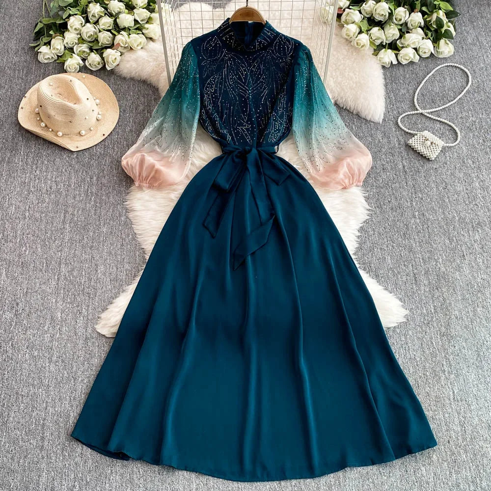 Gradient Glitter Sequin Half Sleeve Dress