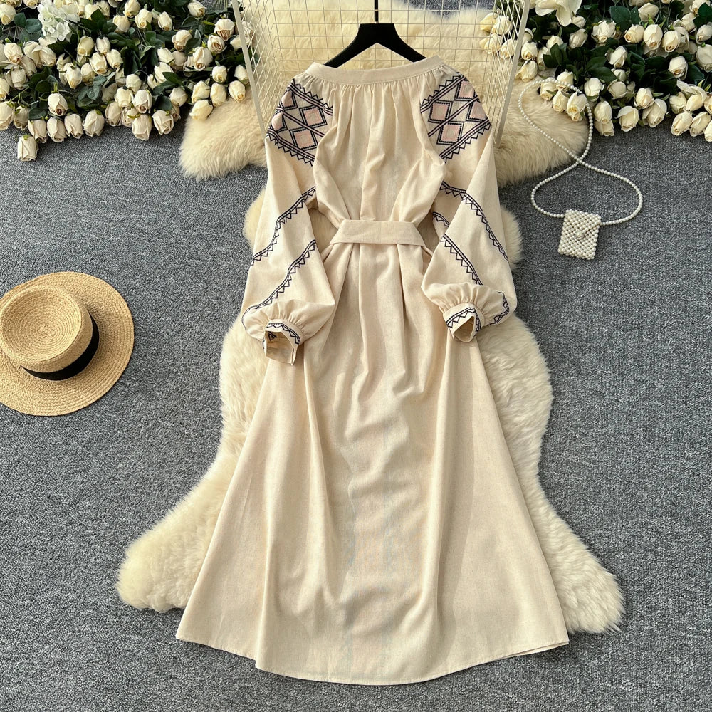 Vintage Print Long Sleeve Fairy Dress