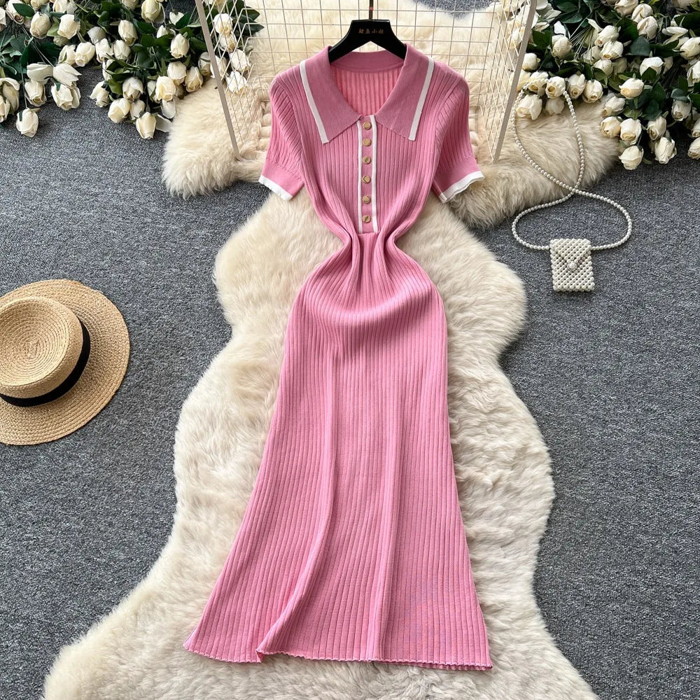 Collared Knit Maxi Shirt Sweater Dress