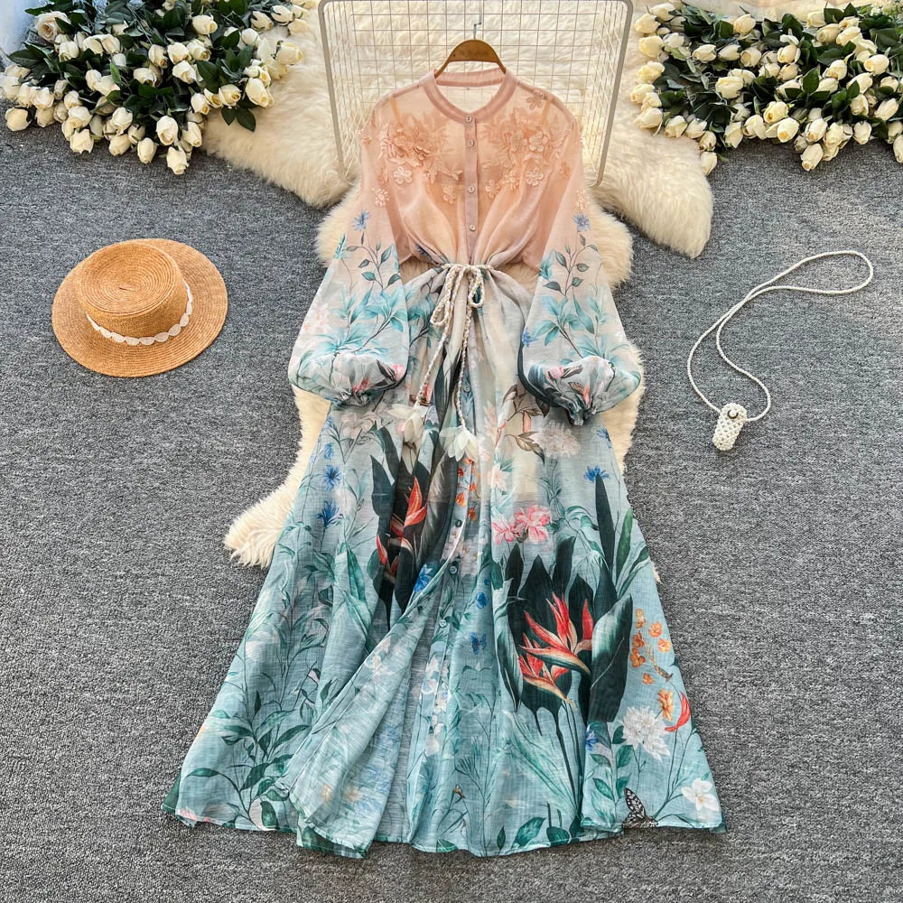 Spliced Print A-Line Party Dress