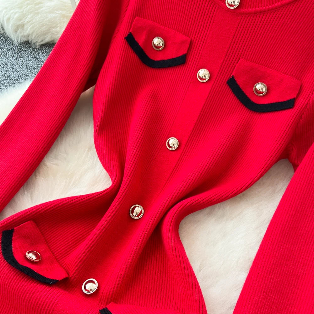 Button Front Long Sleeve Party Dress