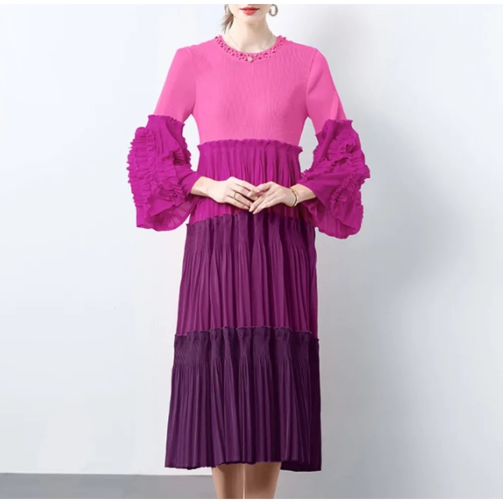Gradient Flare Sleeve A-Line Dress