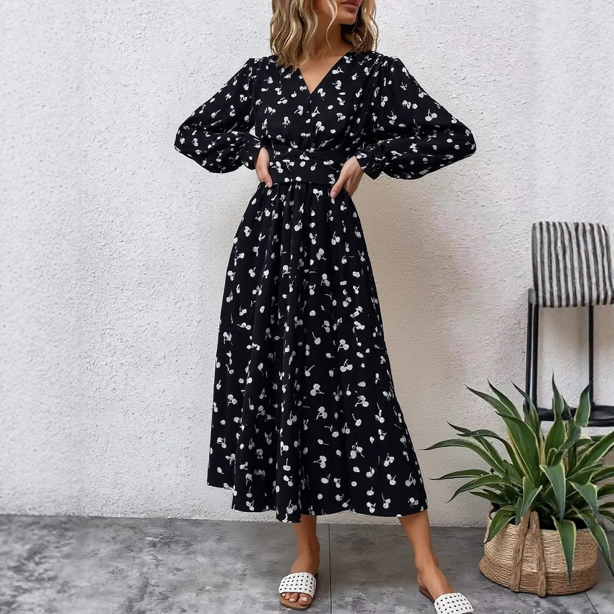 Long Sleeve Bandage A-Line Maxi Dress