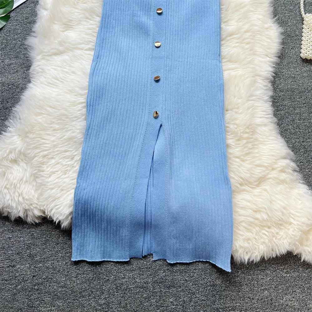 Embroidered Knit Bodycon Maxi Dress
