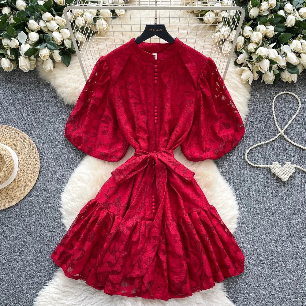 Embroidered Mesh Short Sleeve Fairy Dress