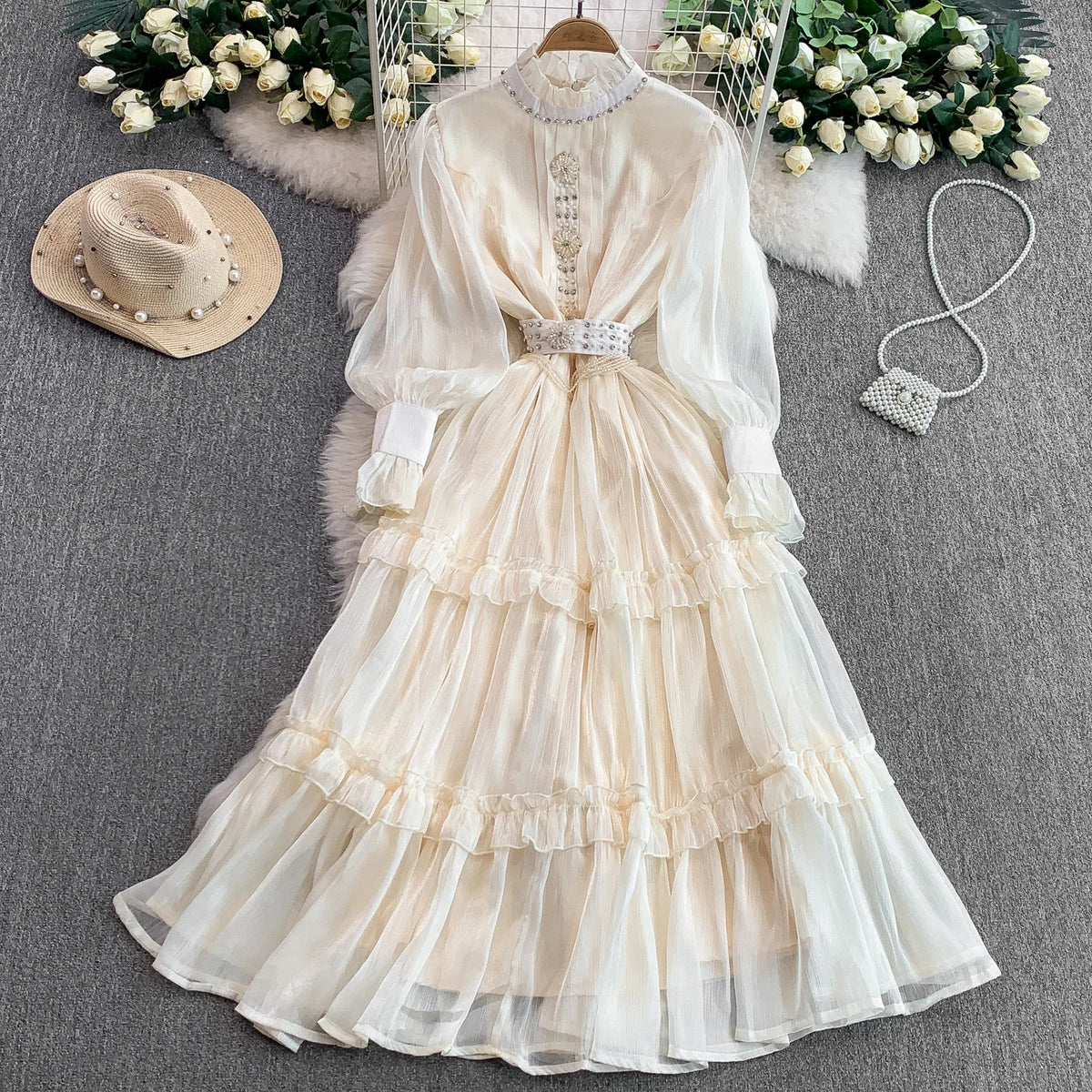 Rhinestone Mesh Long Sleeve Dress