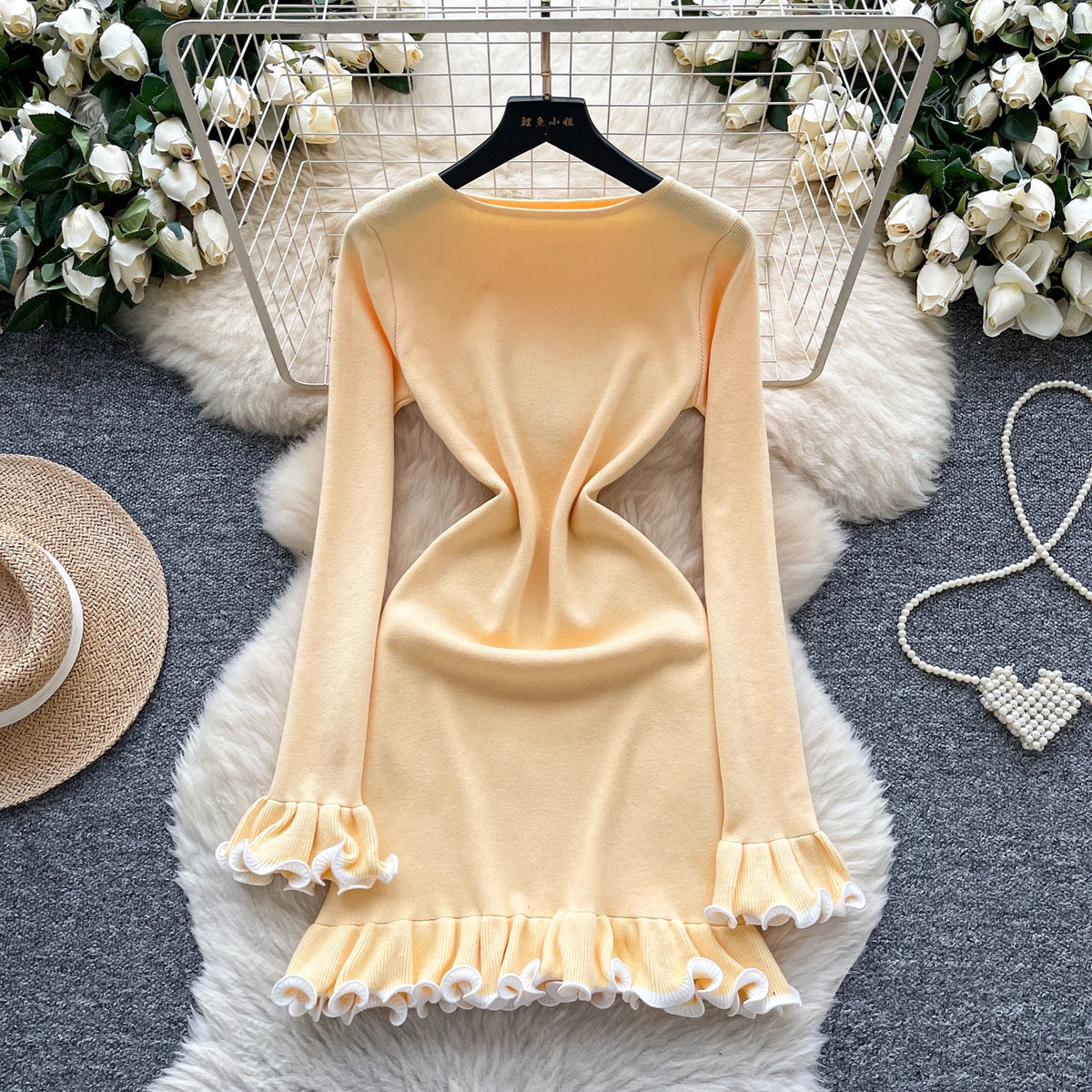 Ruffled Knit Bodycon Mini Dress