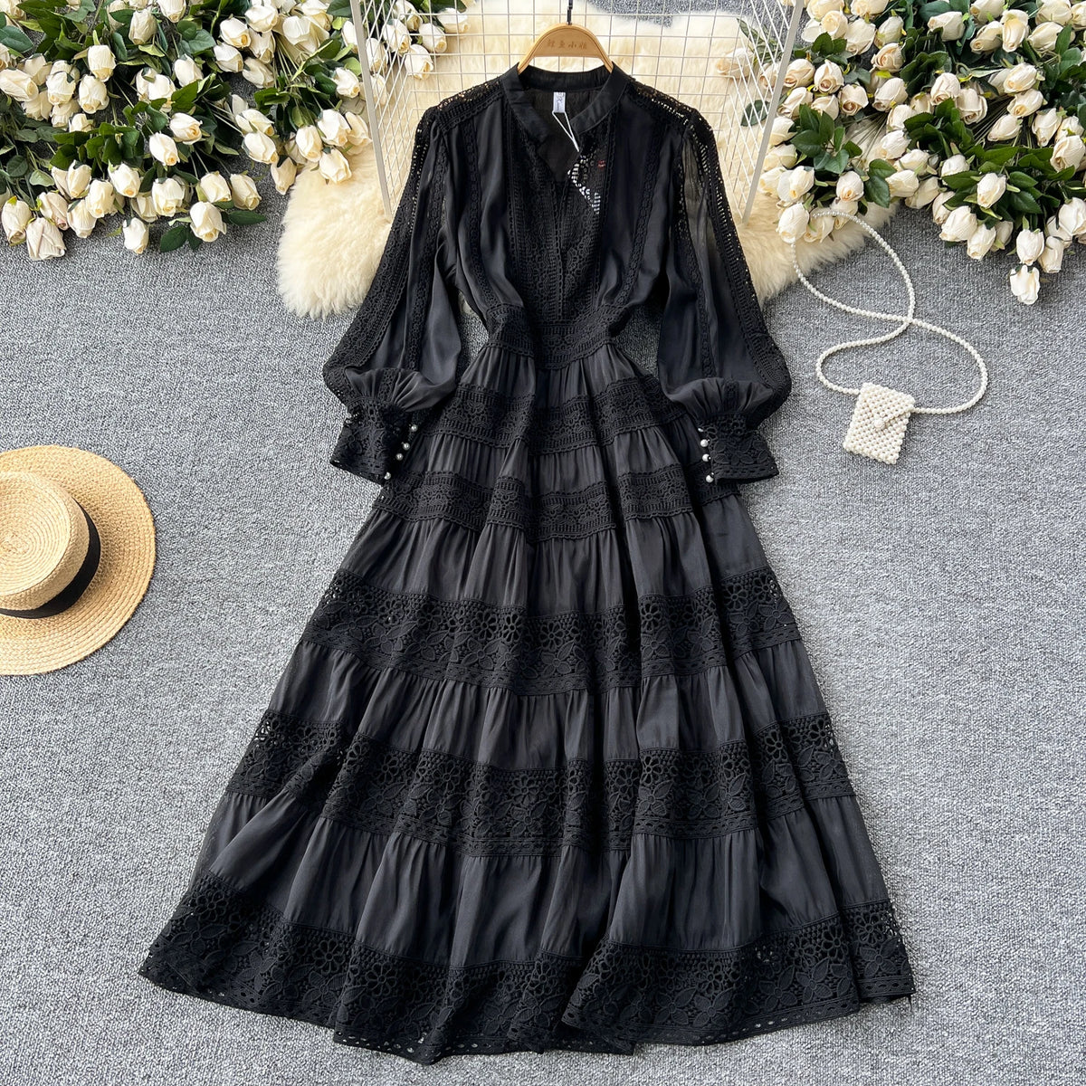 French Lace Patchwork A-Line Dress
