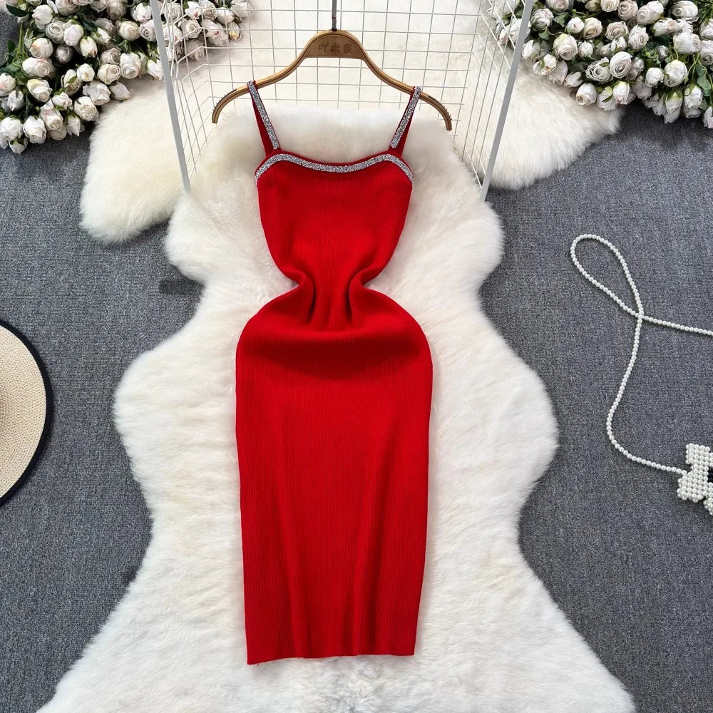 Shimmer Strap Knit Bodycon Mini Dress