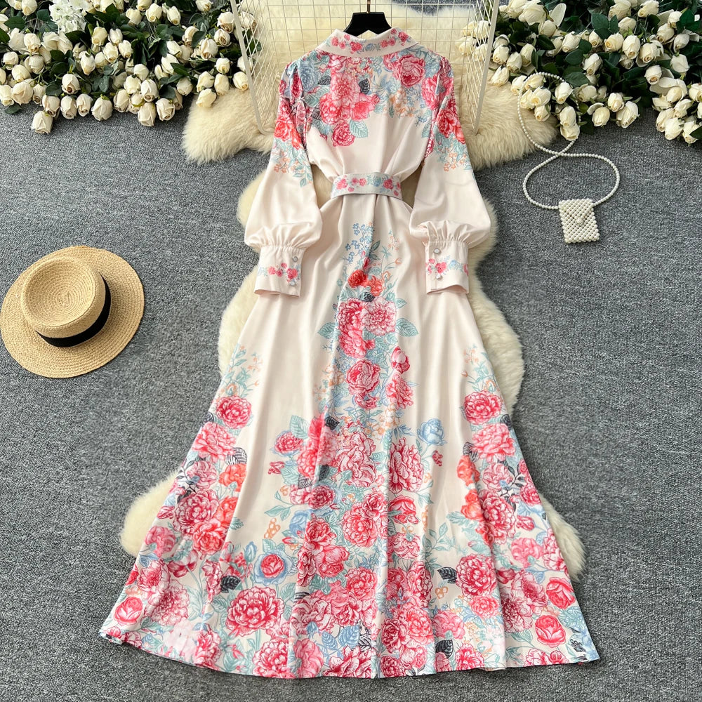 Single Breasted Print Long Sleeve Party Dress