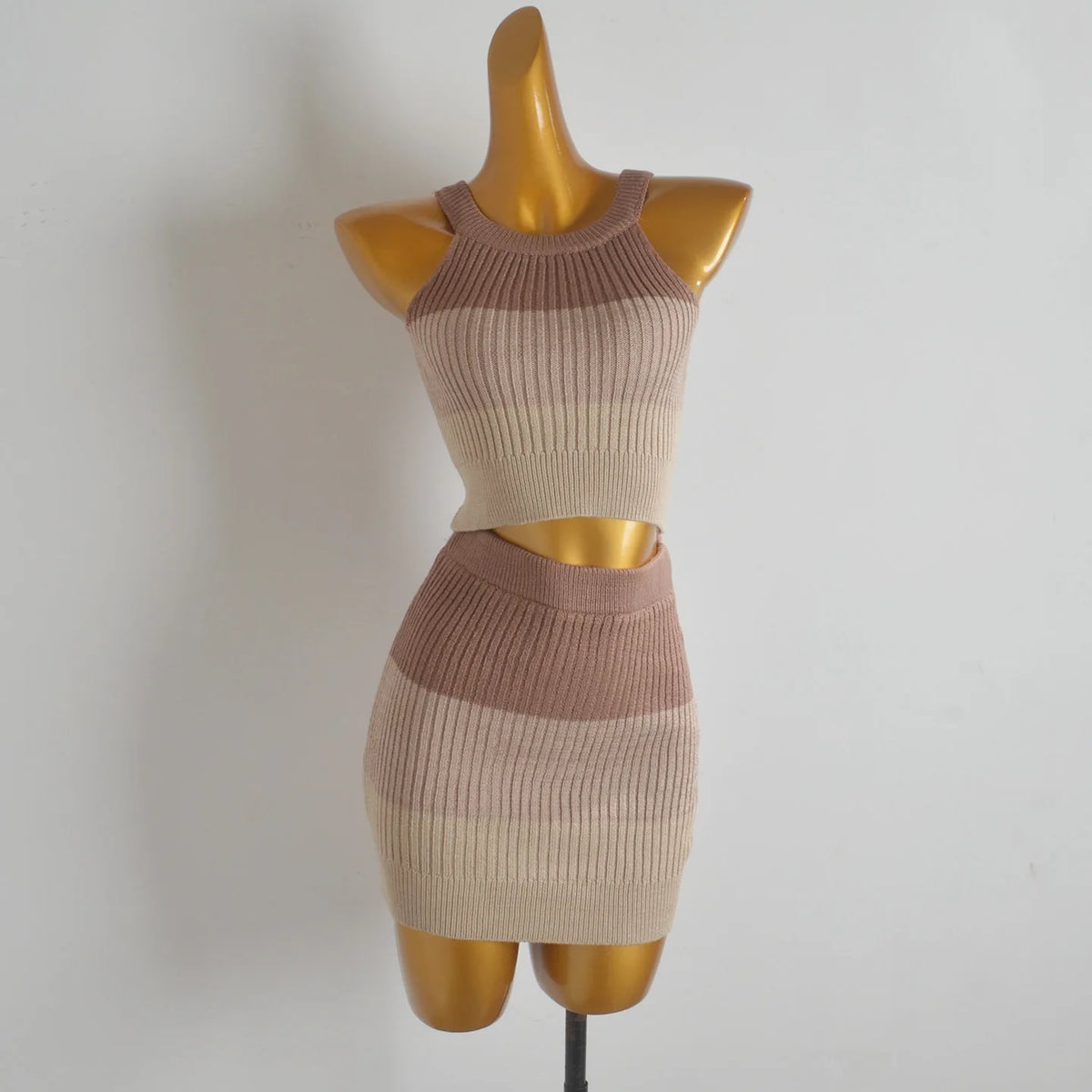 Knit Crop Top And Mini Skirt Set