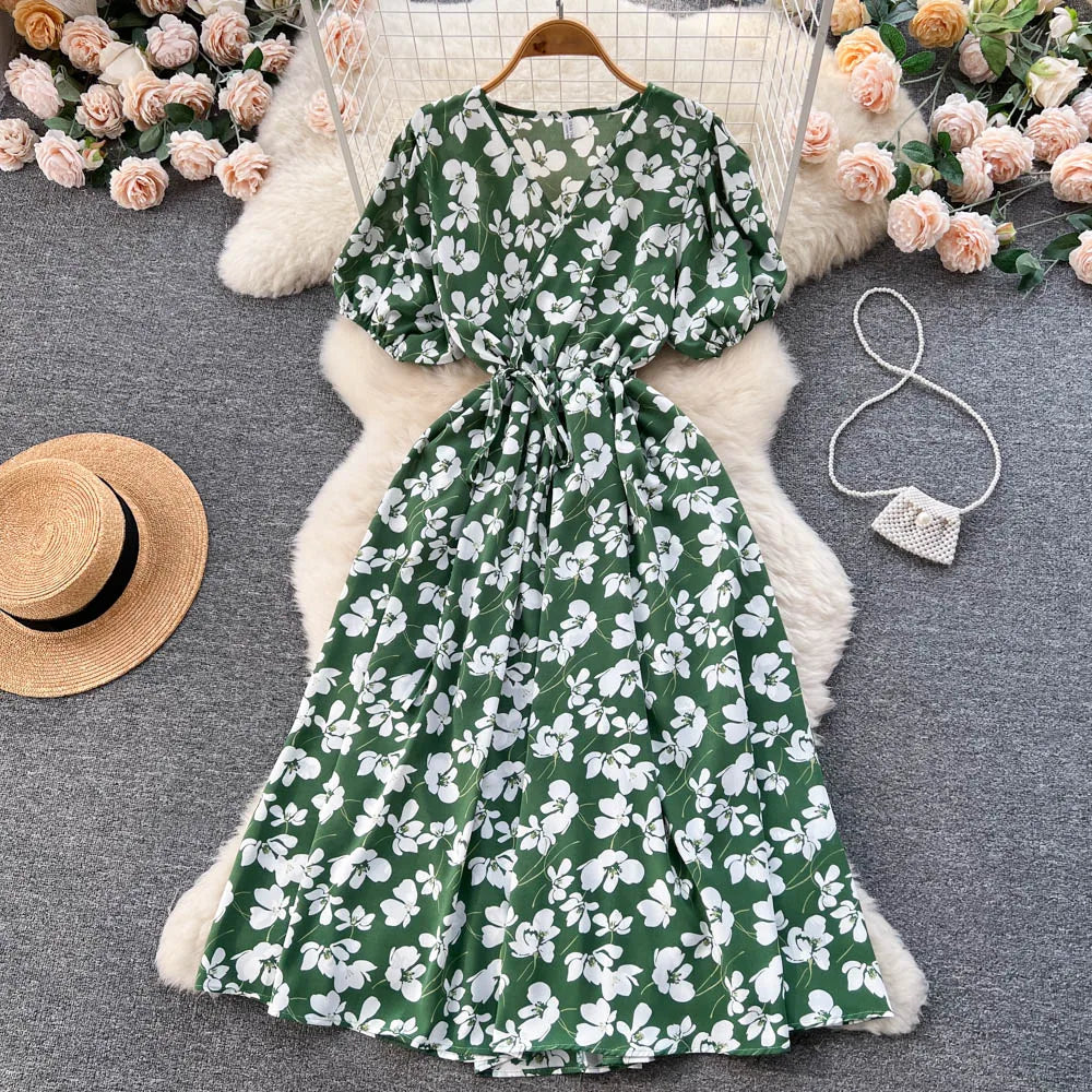 Floral Drawstring Waist Maxi Dress