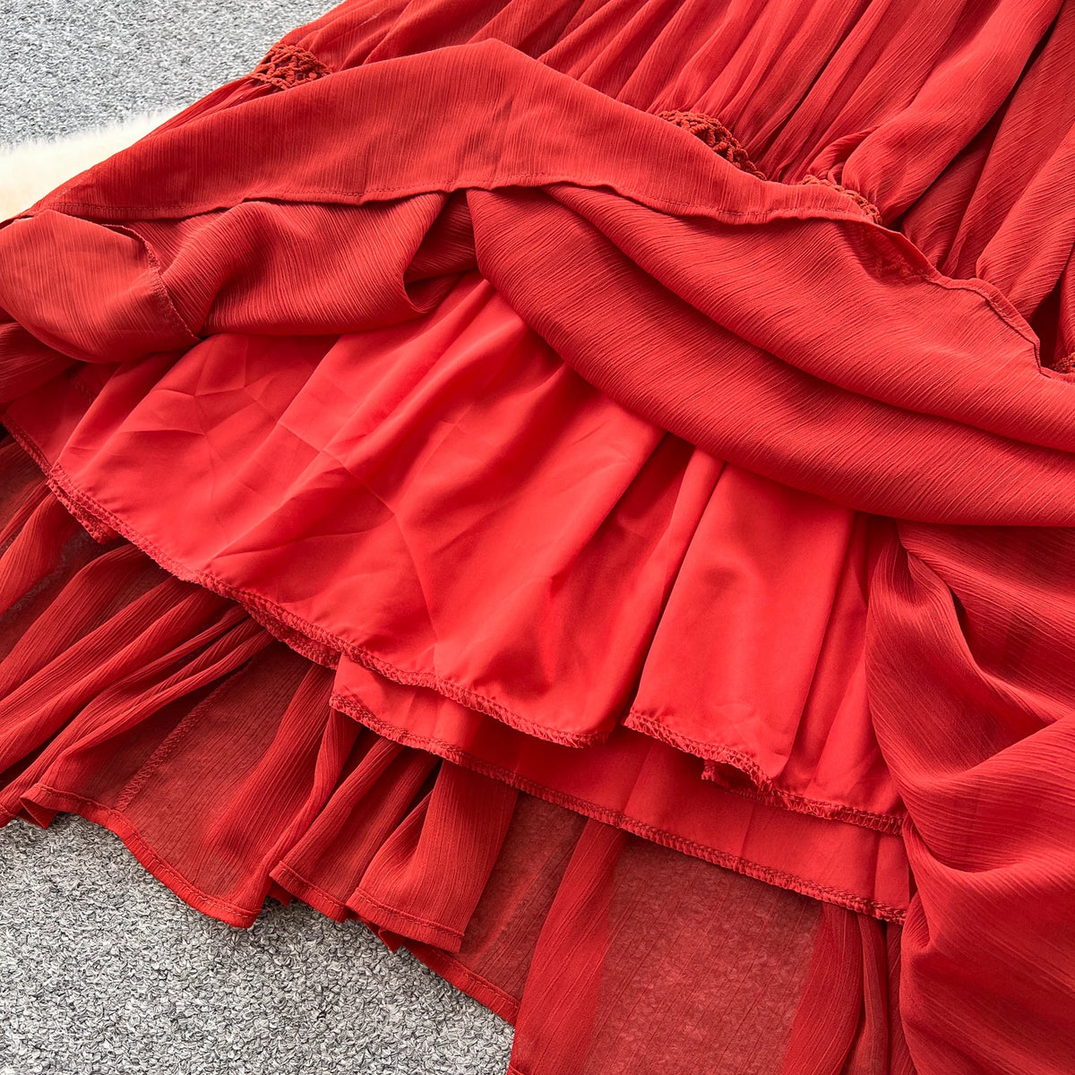 Mesh Puff Sleeve Pleated A-Line Dress