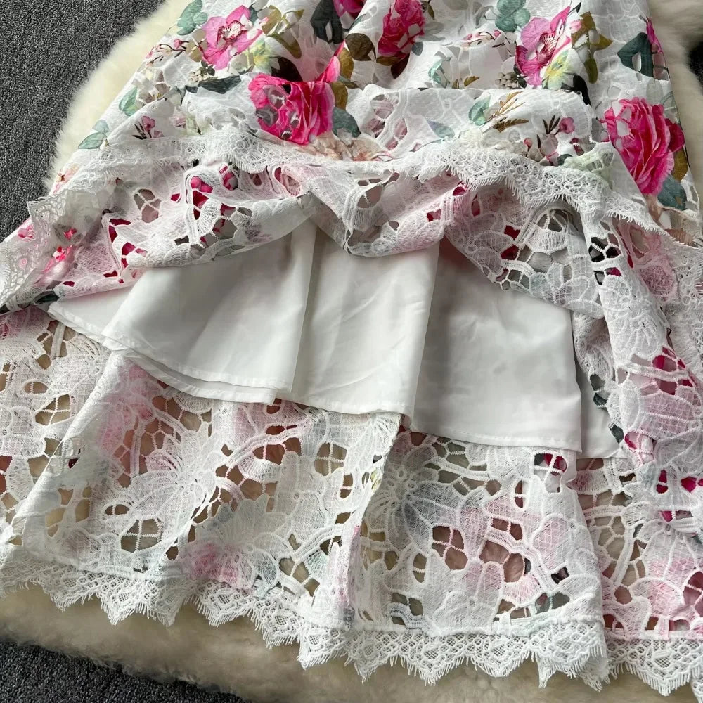 French Lace Patchwork Print Maxi Dress