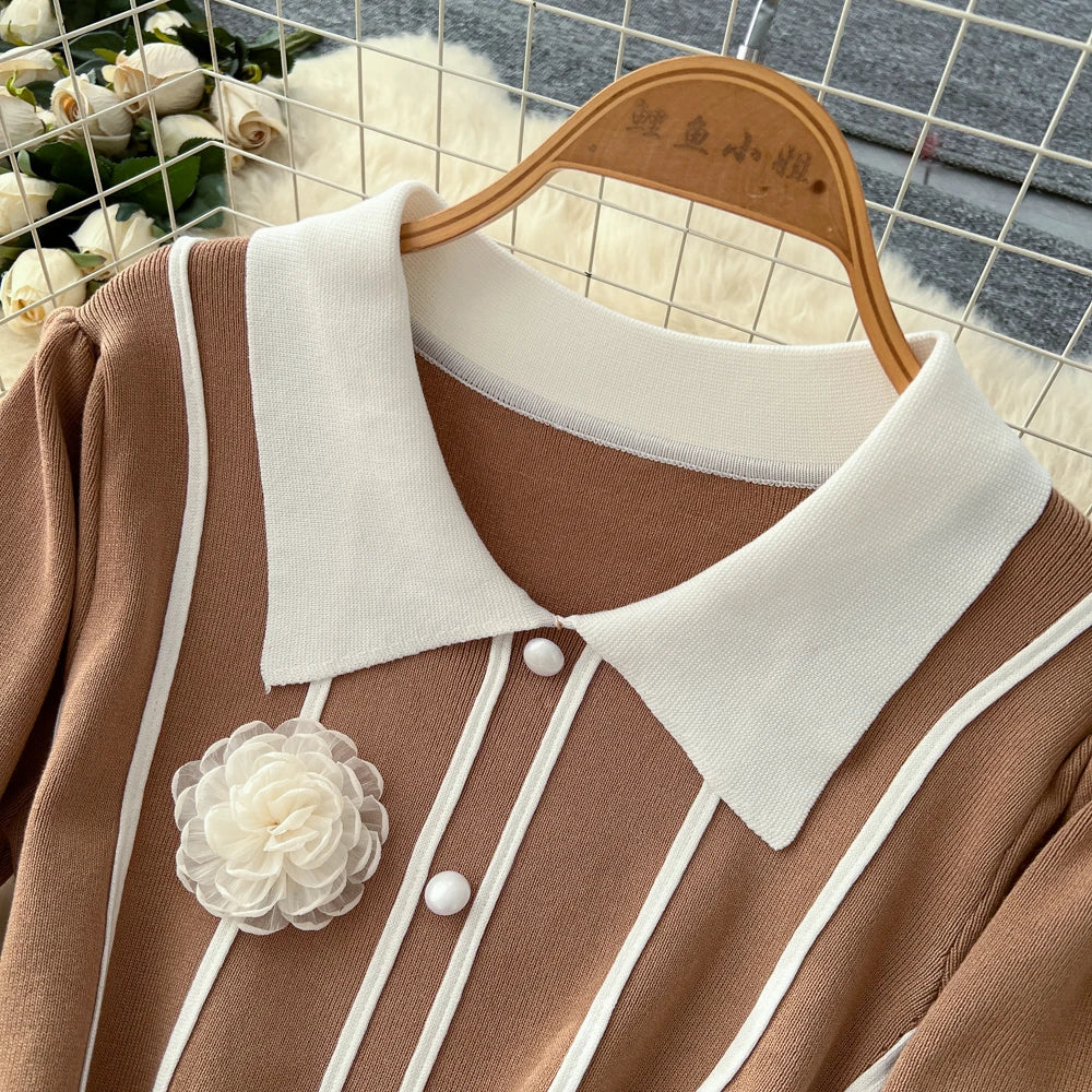 Knit Spliced Single Breasted Dress