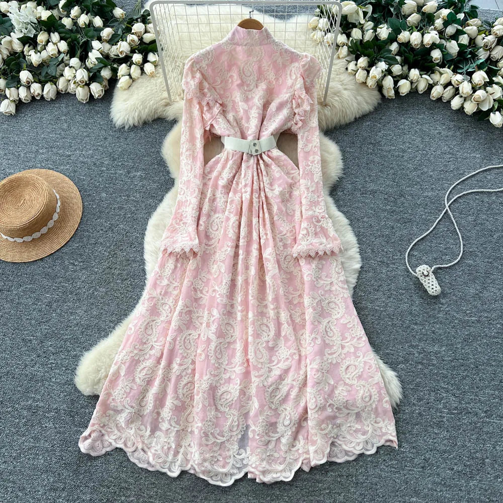 Ruffle Trim Button A-Line Dress