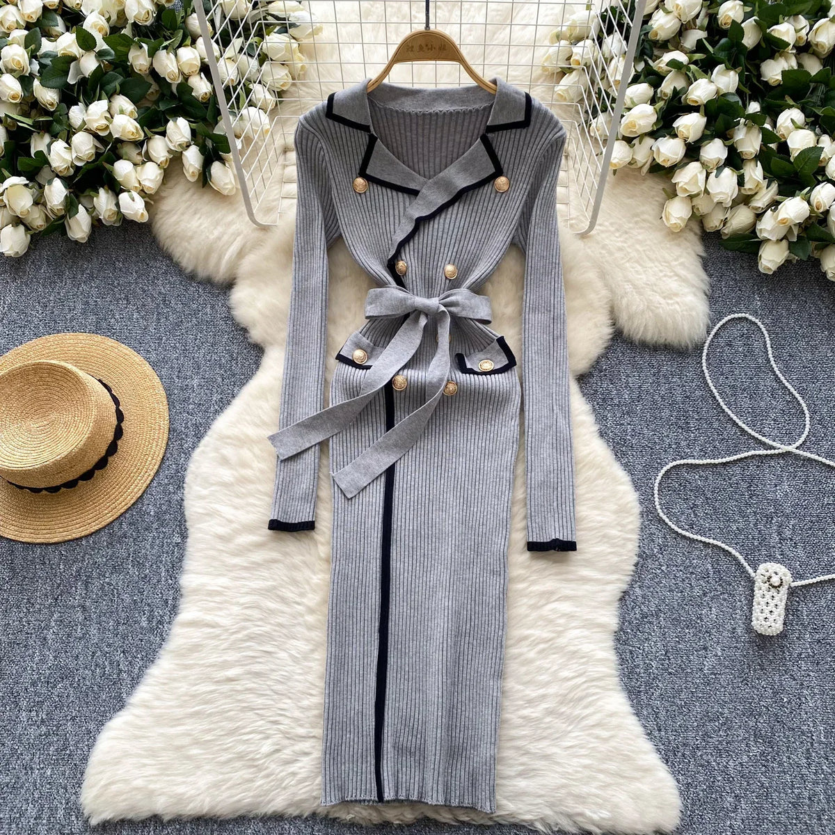 Vintage Collared Buckle Patchwork Dress