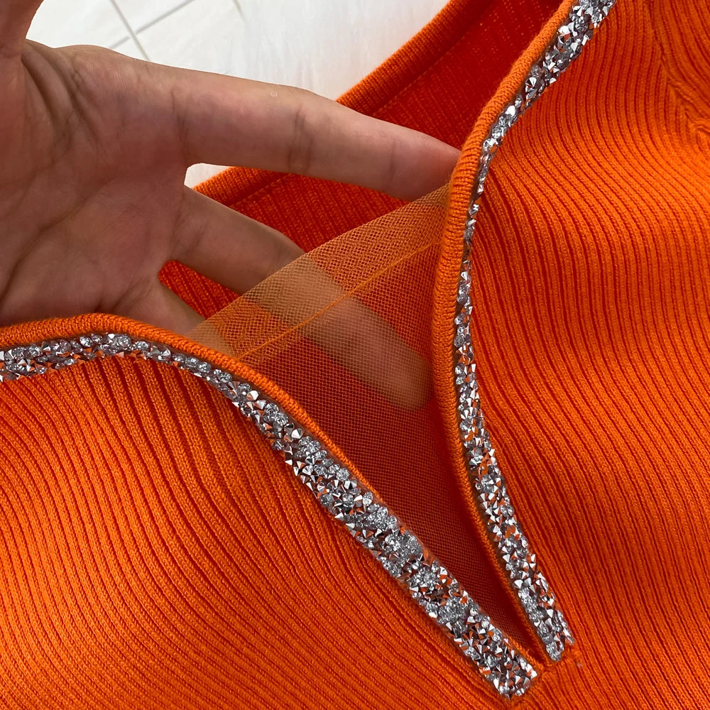 Glitter Knit V-Neck Bodycon Dress