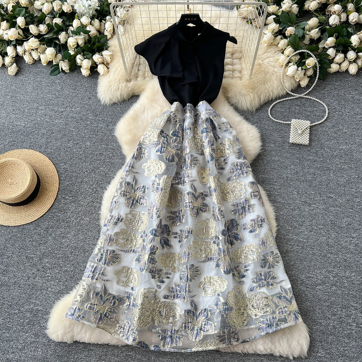 Print Patchwork Short Sleeve A-Line Dress