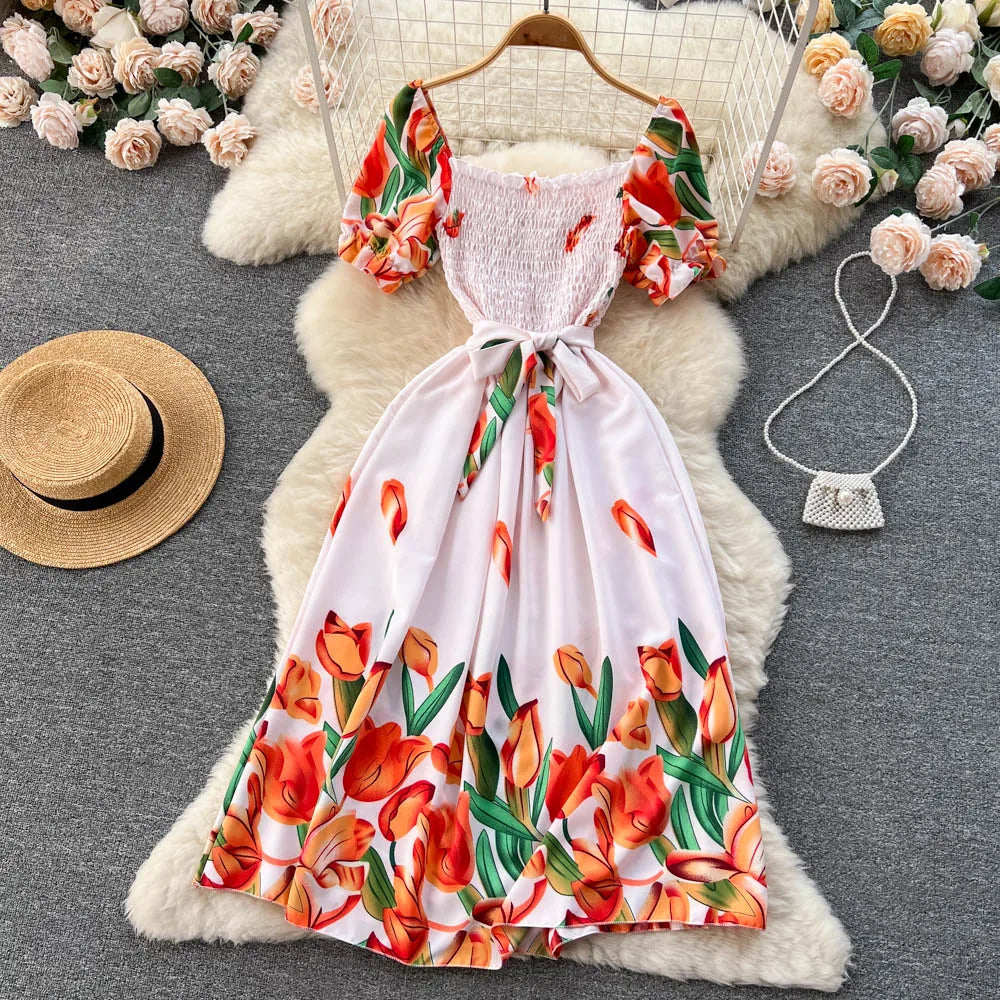 Floral Square Neck Ruched Maxi Sundress