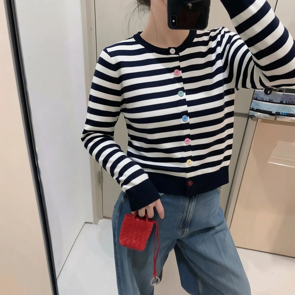 Striped Knit Button Cardigan