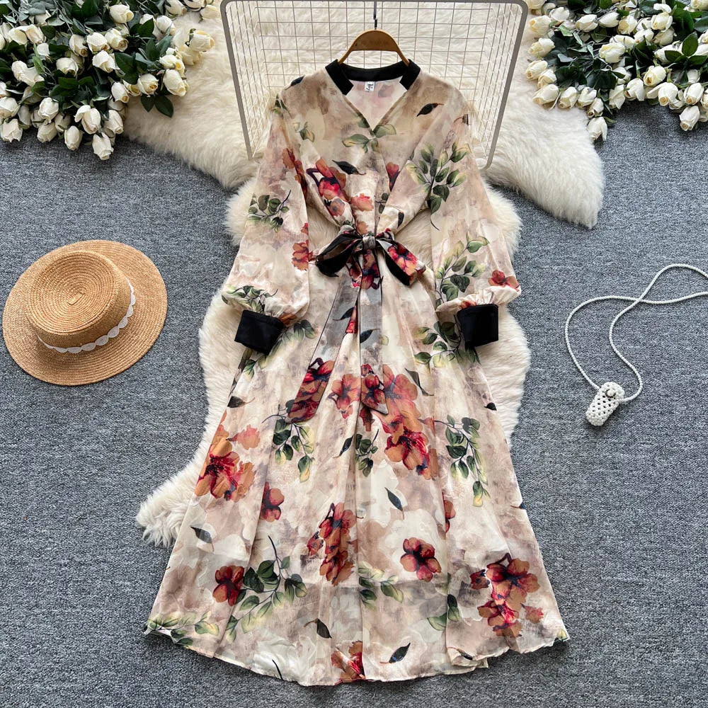 Lace Print Long Sleeve Dress