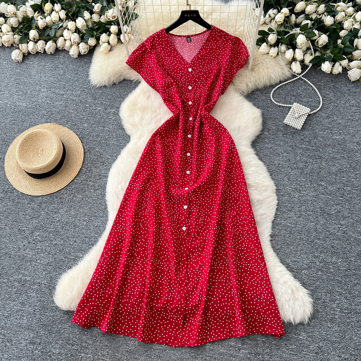 Boho Button Front V-Neck Maxi Dress